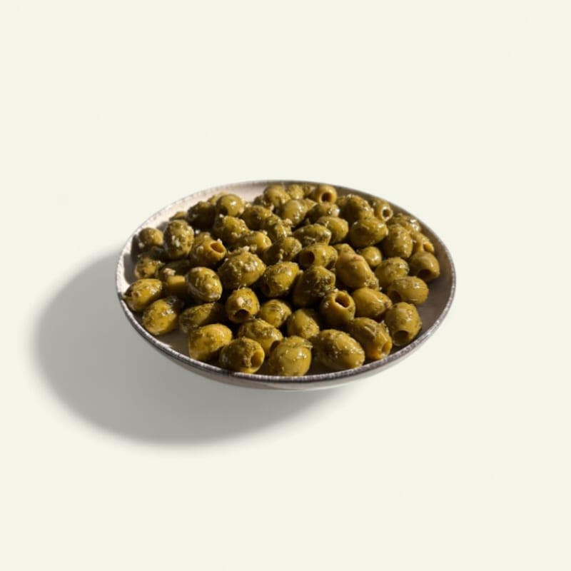 Olives vertes dénoyautées Ail & Basilic