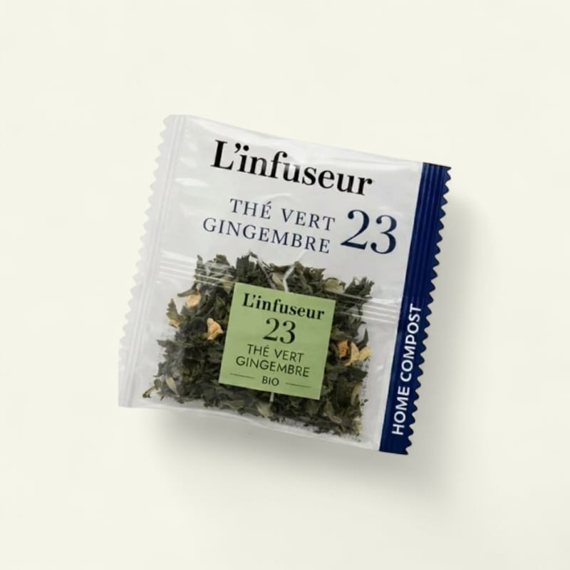 50 BIO GINGER GREEN TEA BAGS - L'INFUSEUR (Home Compost)