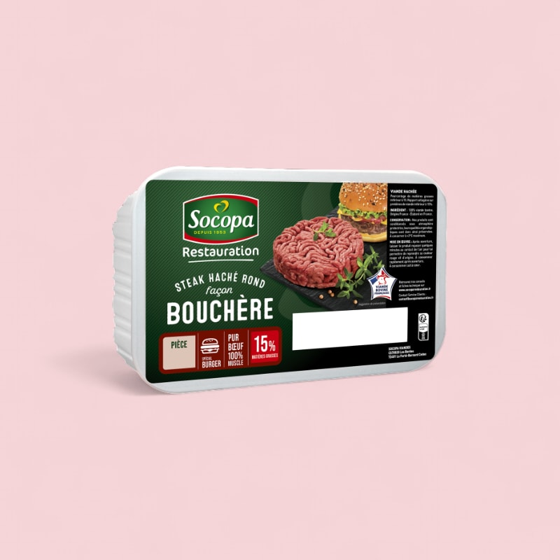 Steak haché Socopa rond 150g façon bouchère 15%MG VBF X8