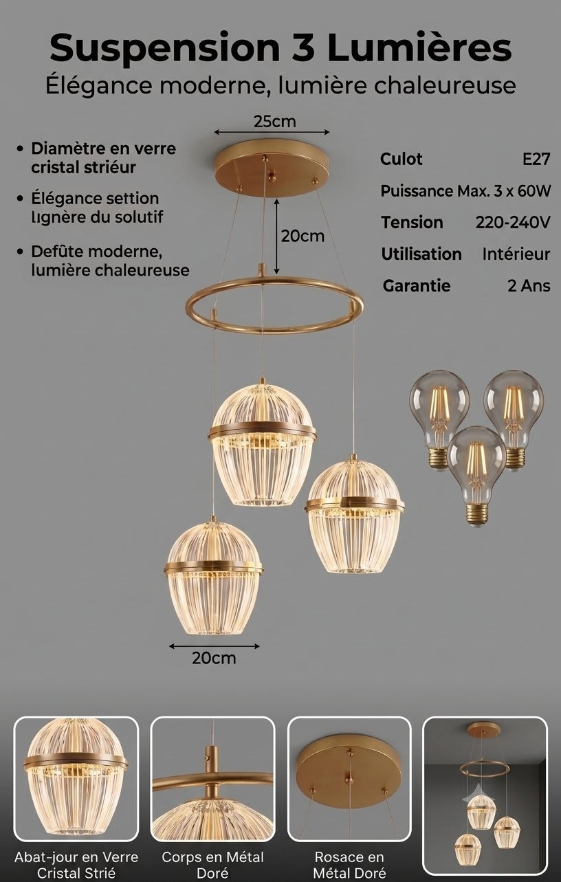 Suspension Trio Céleste — vue dos