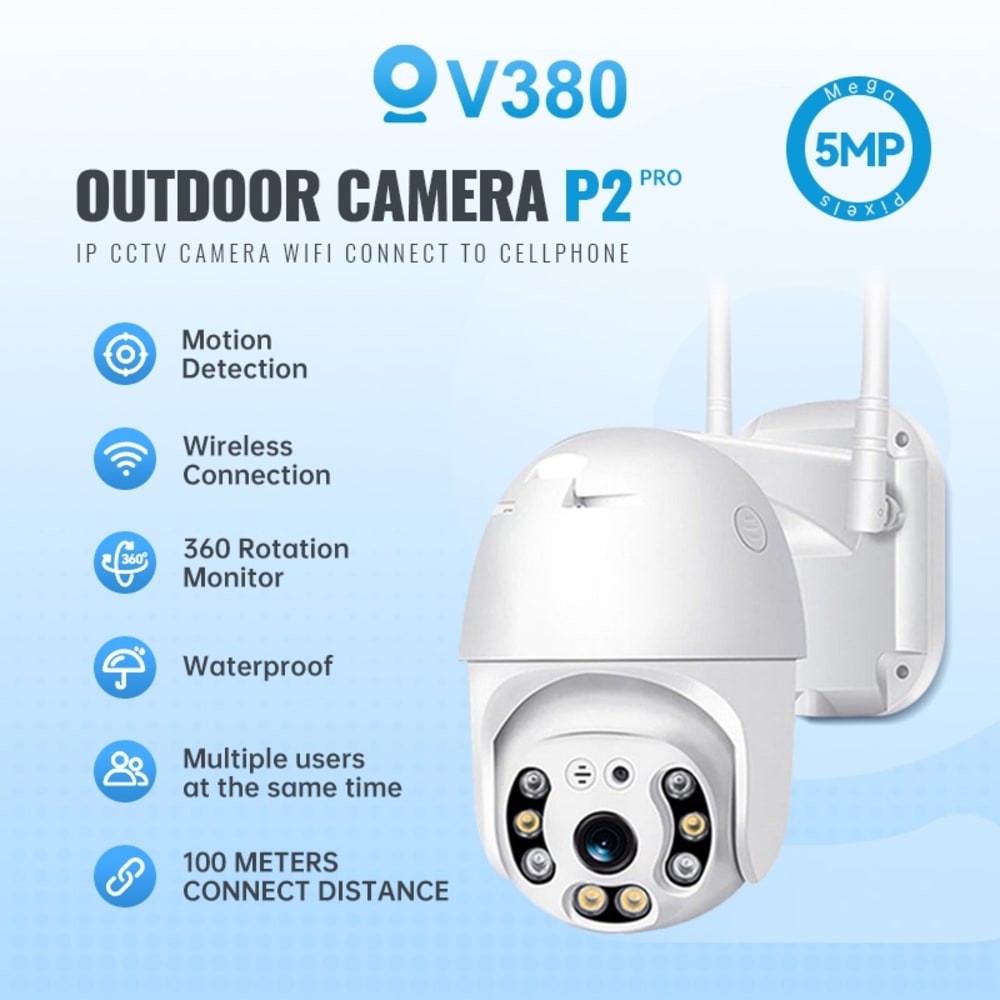 V380 P2 Waterproof Dome Camera – 360° PTZ, Outdoor, Wi-Fi, 3MP/5MP
