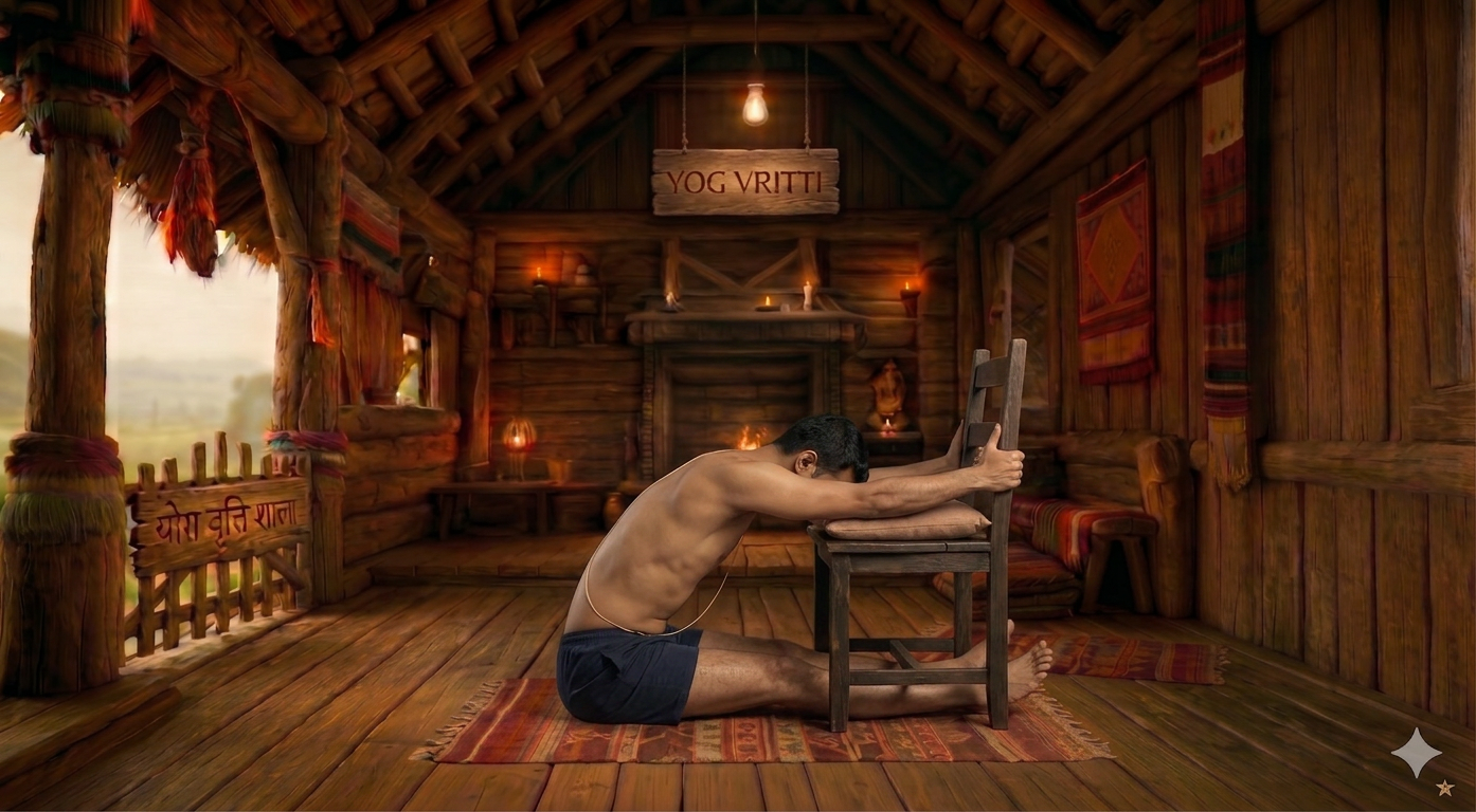 Chair Paschimottanasana (variation)