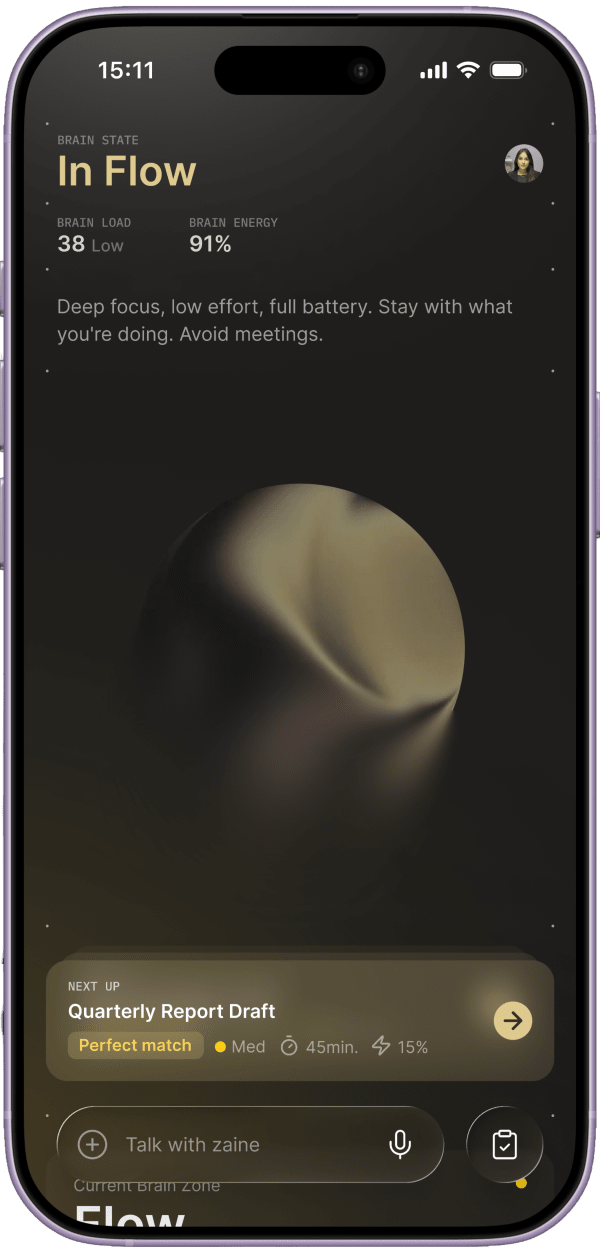 Zone app In Flow state