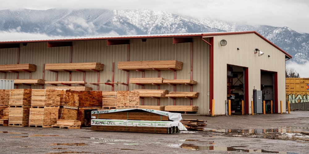 Aerial view of Western Building Center corporate yard in Kalispell