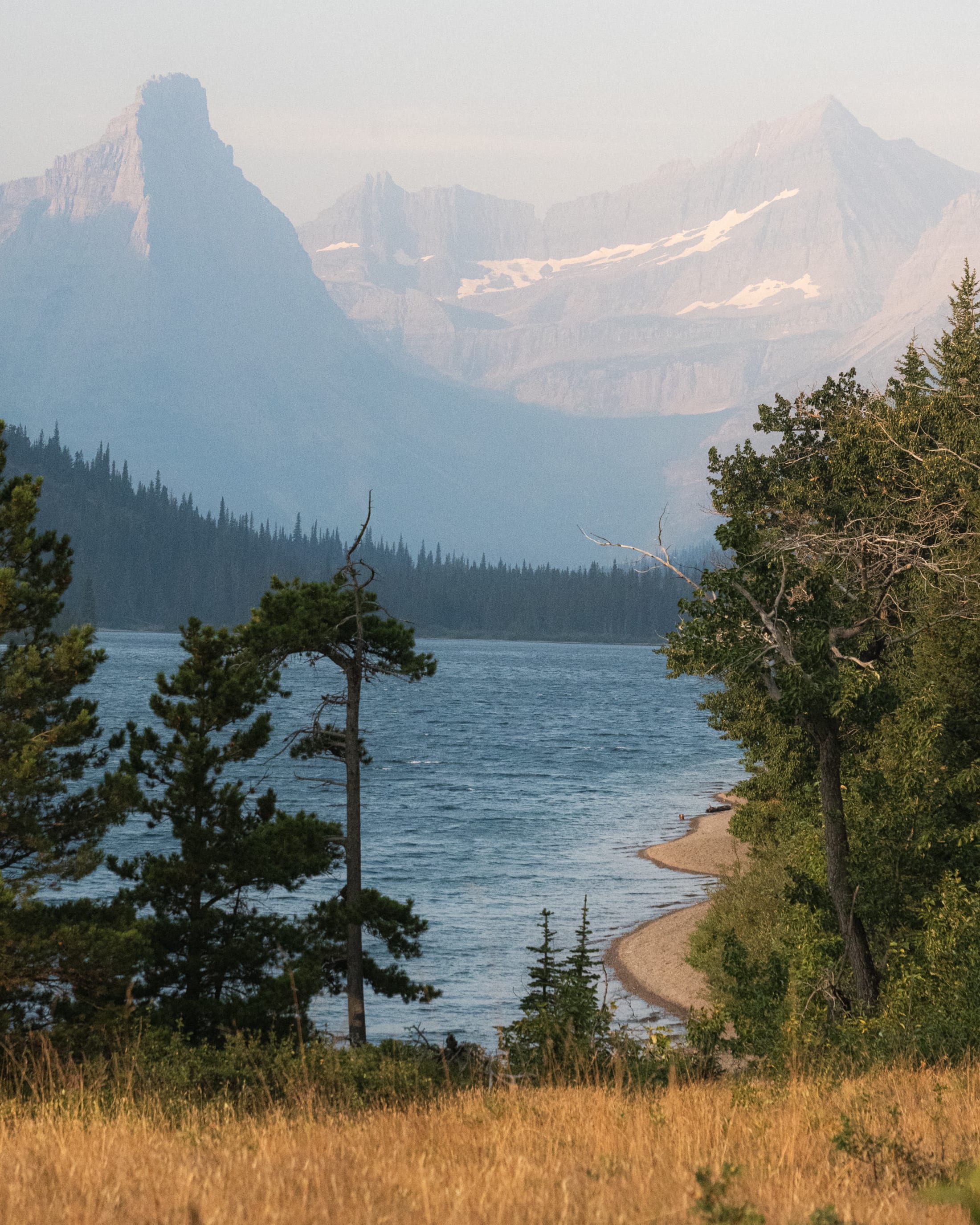 Glacier mountain lake and forest in northwest Montana