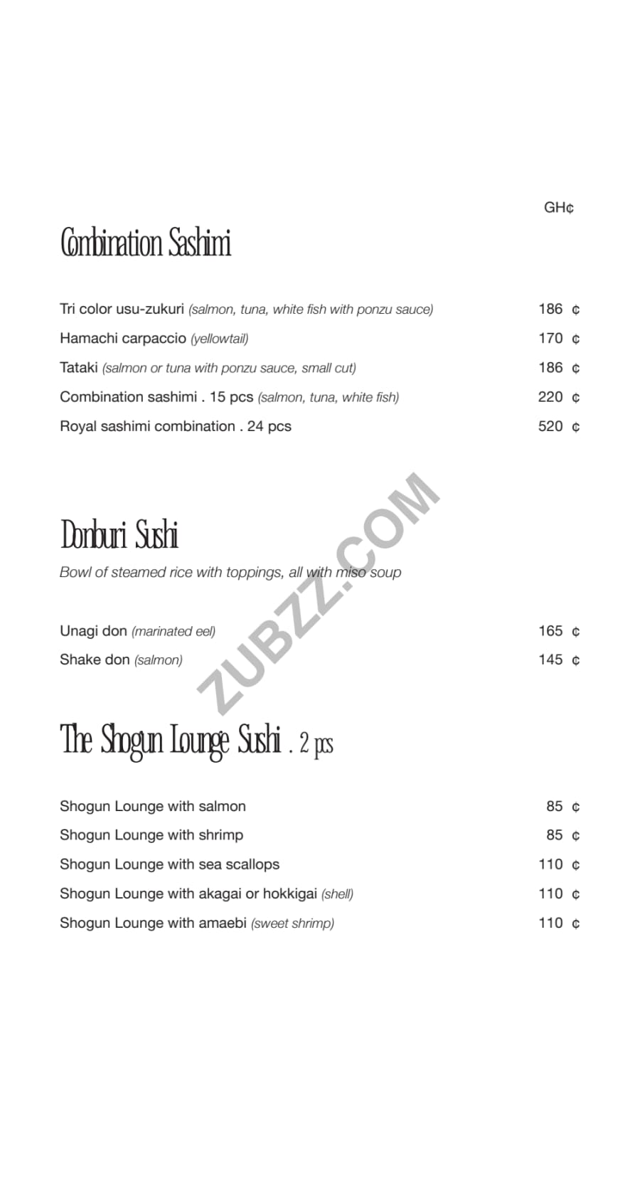 Full menu page 9