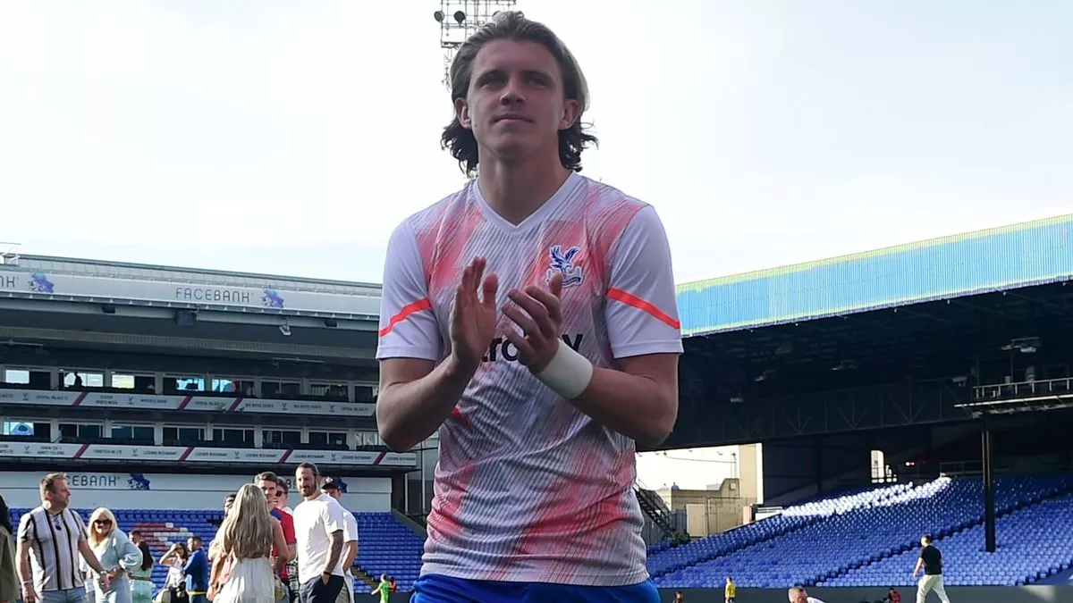 Conor Gallagher merayakan gol untuk Crystal Palace, lompatan kegirangan di Selhurst Park