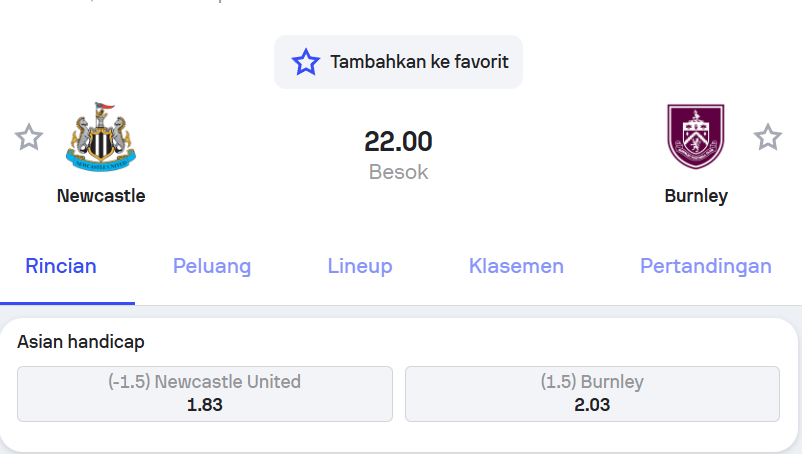 Pertandingan Newcastle United vs Burnley