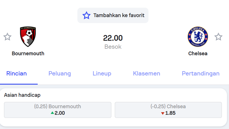 Pertandingan Bournemouth vs Chelsea