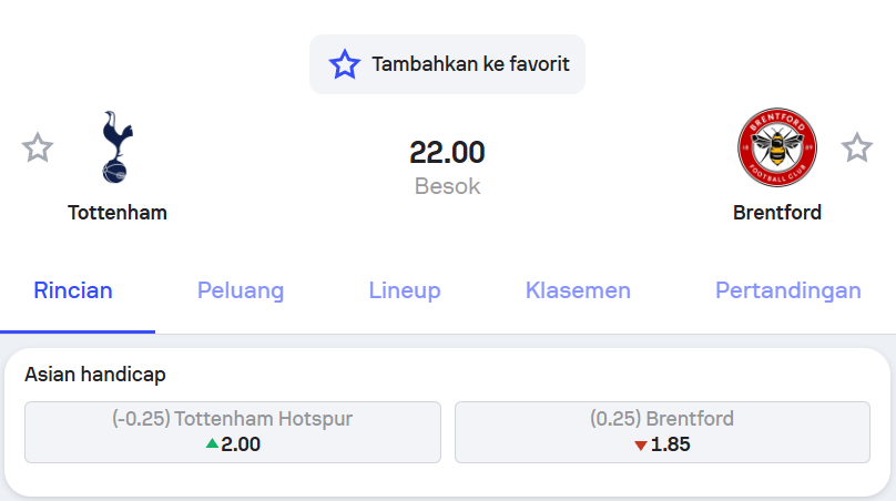 Pertandingan Tottenham vs Brentford