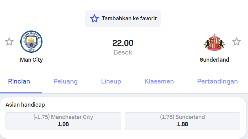 Pertandingan Manchester City vs Sunderland