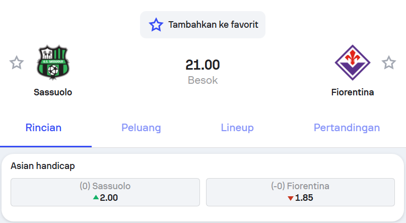 Pertandingan Sassuolo vs Fiorentina