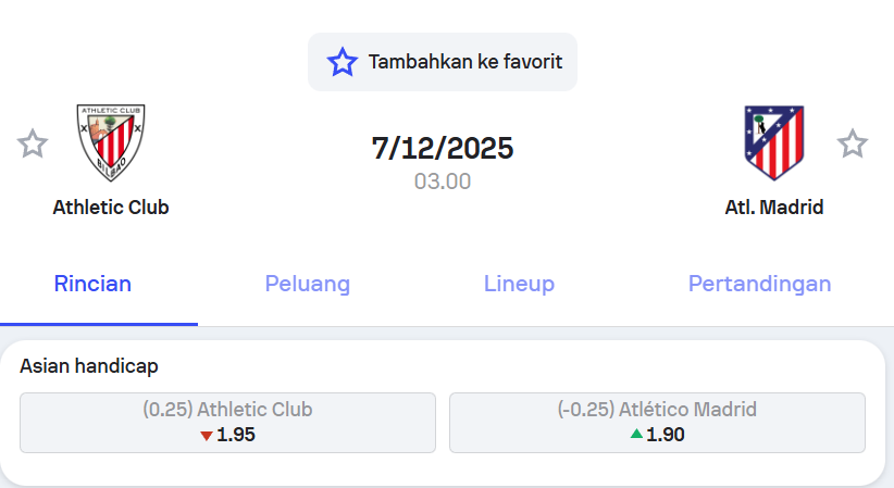 Pertandingan Athletic Club vs Atletico Madrid