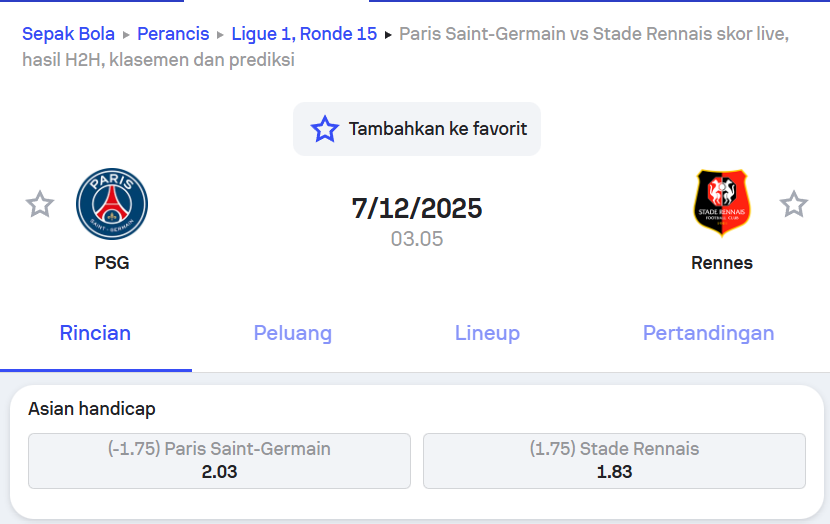 Pemain PSG vs Rennes