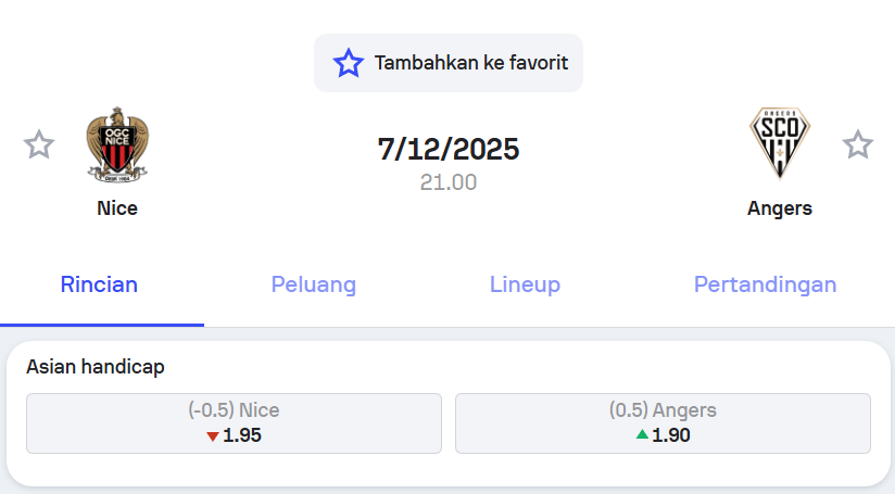 Pemain Nice vs Angers