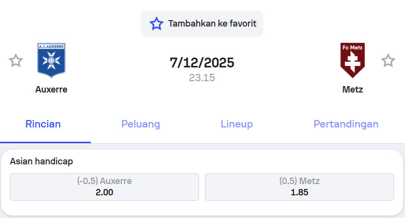 Auxerre vs Metz Ligue 1 7 Desember 2025
