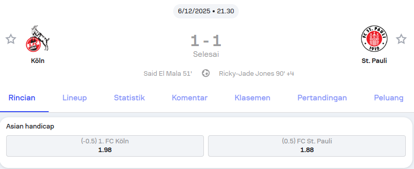 Koln vs St Pauli Bundesliga