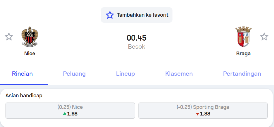 Pertandingan Nice vs Braga Liga Europa – Holywin69