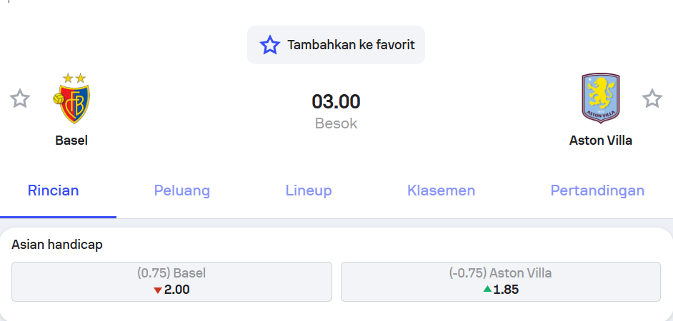 Pertandingan Basel vs Aston Villa UEFA Europa League – Holywin69