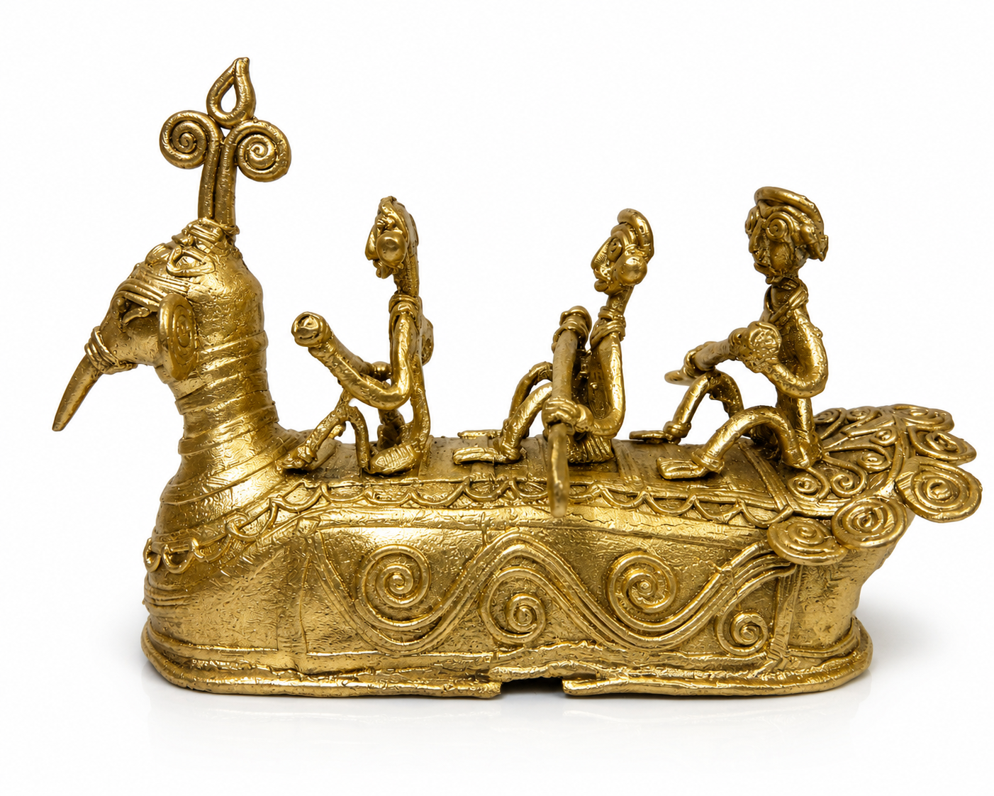 Handcrafted Dogra Art Brass Tribal Boat with Rowers – Traditional Metal Showpiece for Home Décor