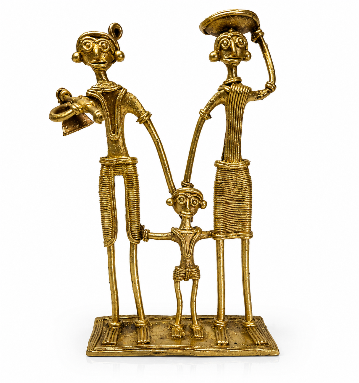 Handcrafted Dogra Art Brass Tribal Family Sculpture – Traditional Metal Showpiece for Home Décor