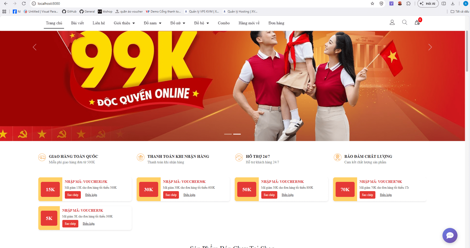 Đồ án website bán hàng thời trang, giày dép cực xịn, chọn màu sắc + kích thước tích hợp chatbot AI và thanh toán online - ảnh 1