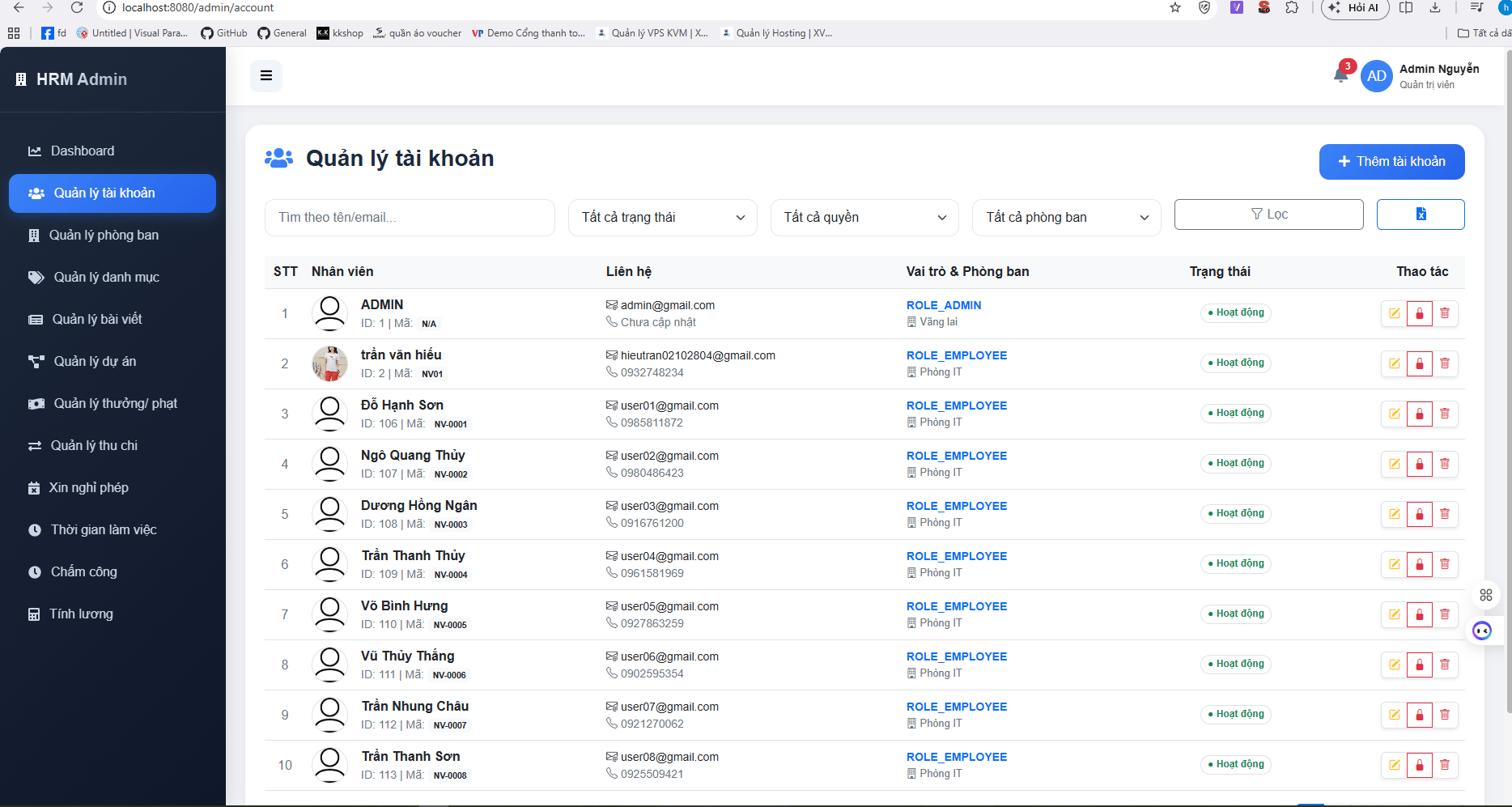 Website quản lý nhân sự bằng reactjs + spring boot, có trang riêng cho admin và nhân viên, đầy đủ chấm công, tính lương, thưởng,... - ảnh 1