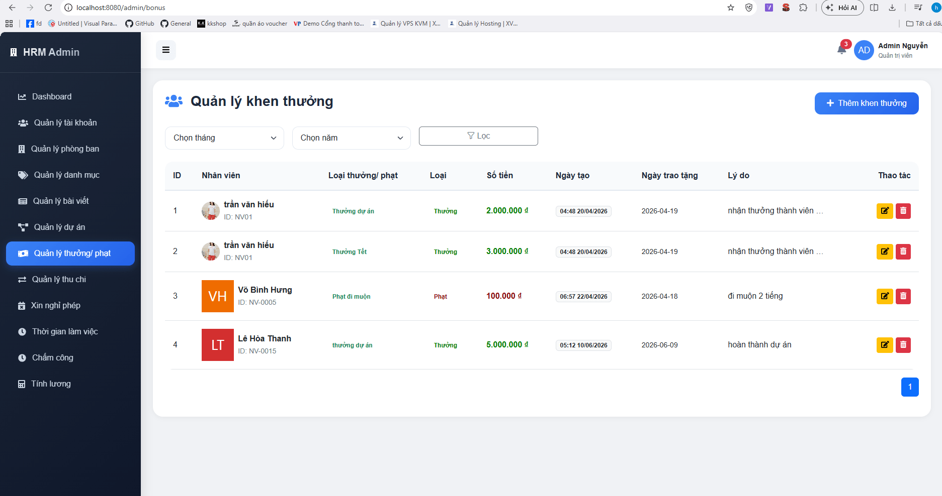 Website quản lý nhân sự bằng reactjs + spring boot, có trang riêng cho admin và nhân viên, đầy đủ chấm công, tính lương, thưởng,... - ảnh 2