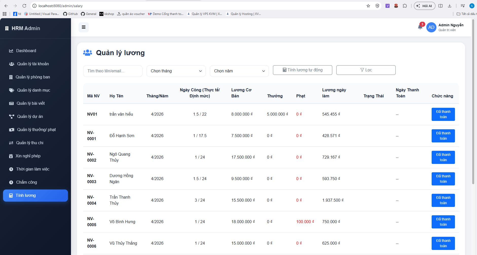 Website quản lý nhân sự bằng reactjs + spring boot, có trang riêng cho admin và nhân viên, đầy đủ chấm công, tính lương, thưởng,... - ảnh 6