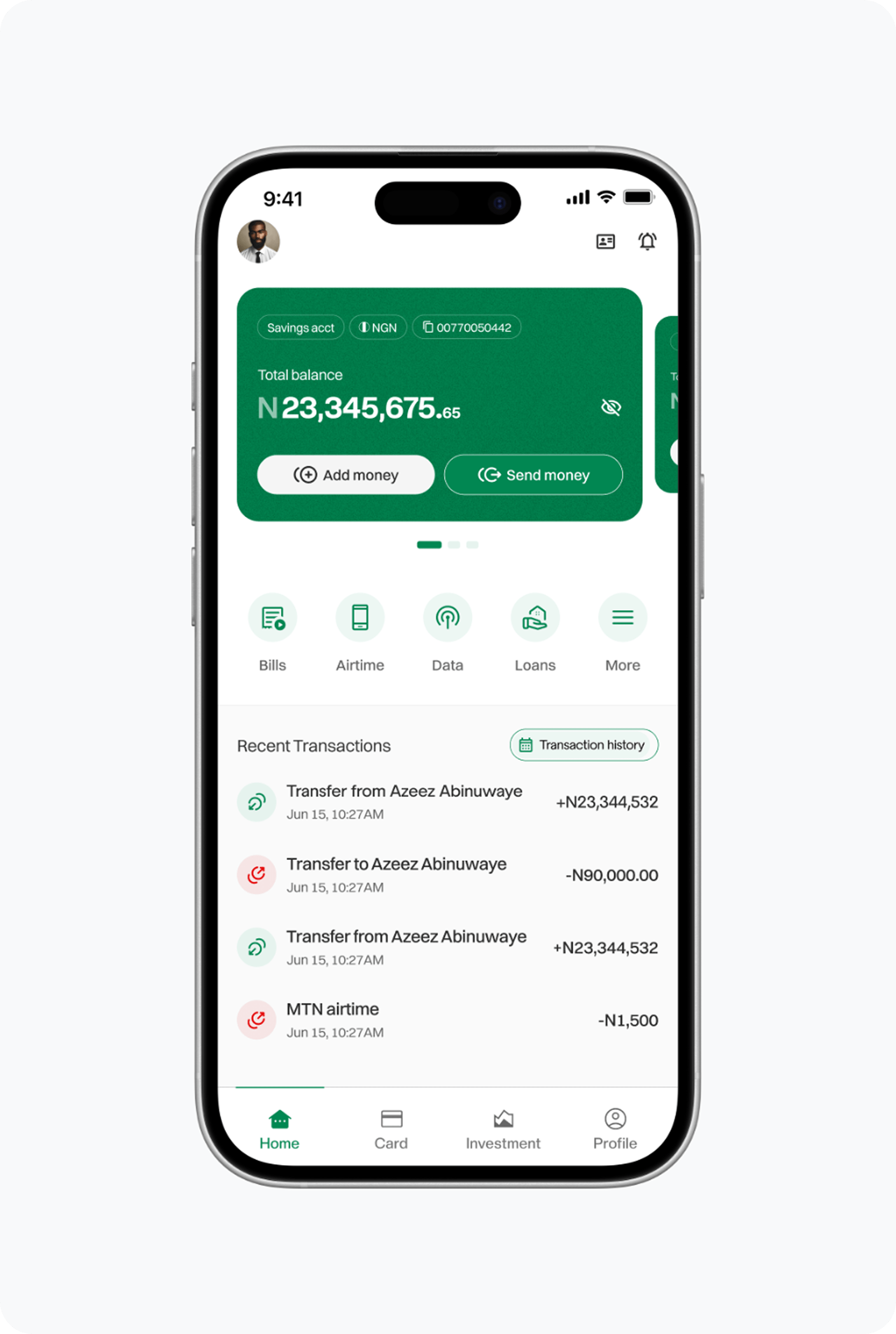 Moneyfield app screenshot