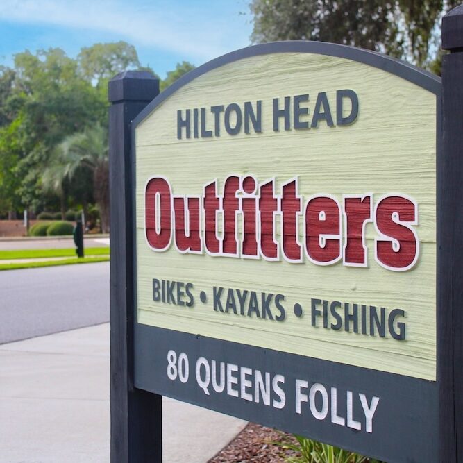 Hilton Head Outfitters Bike Sign on Road