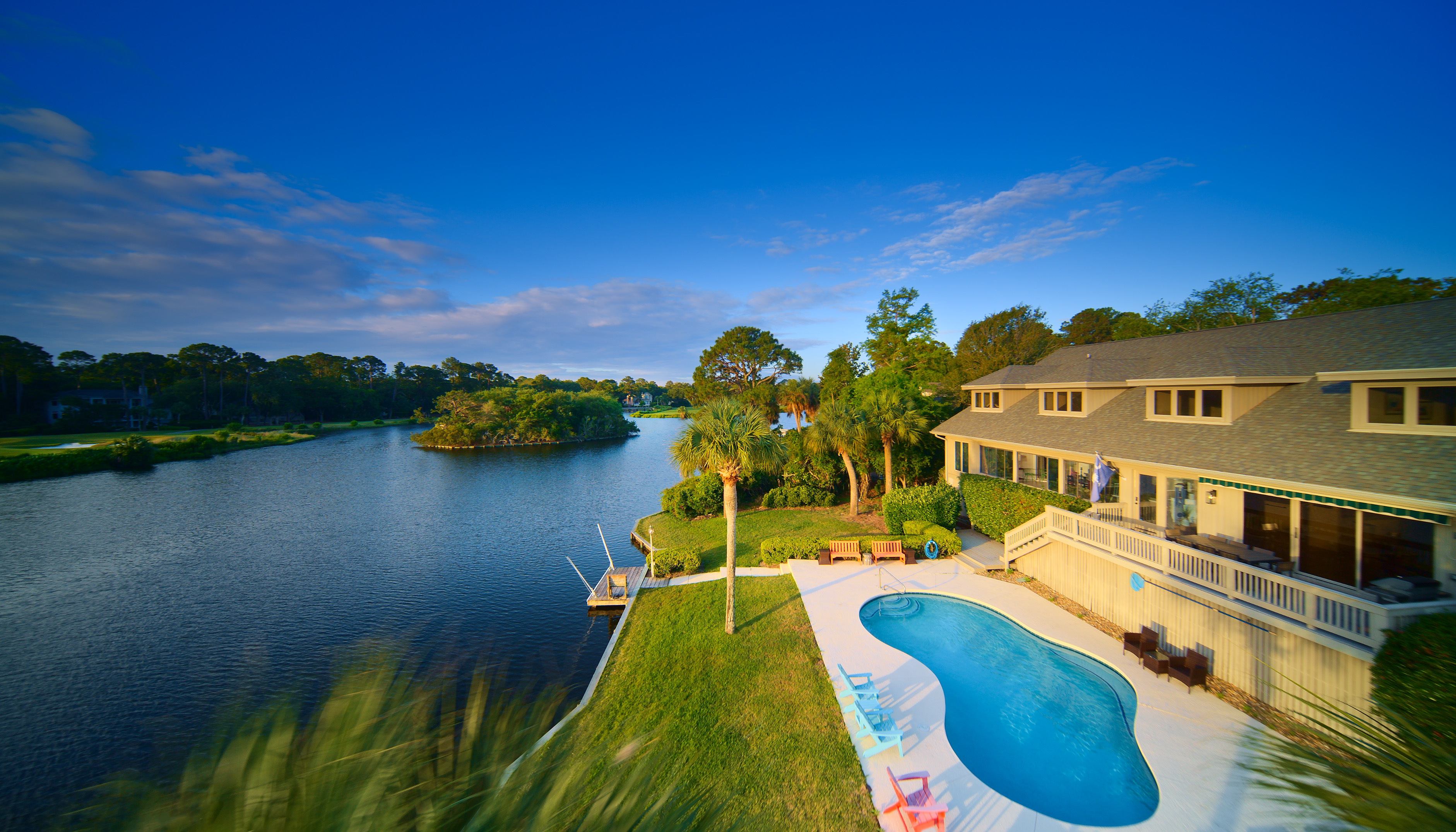 aerial view of vacation rental and lagoon