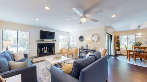 Living room with dining room at Fazio VIllas