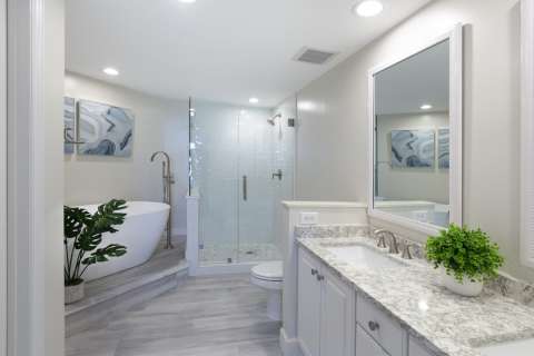 Upgraded bathroom at Hampton Place Villas