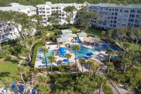 Aerial view of the pool at Hampton Place Villas