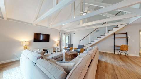 Updated living room at Queens Grant Villas