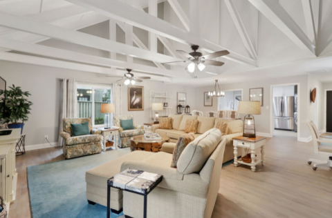 Updated living room at Queens Grant Villas