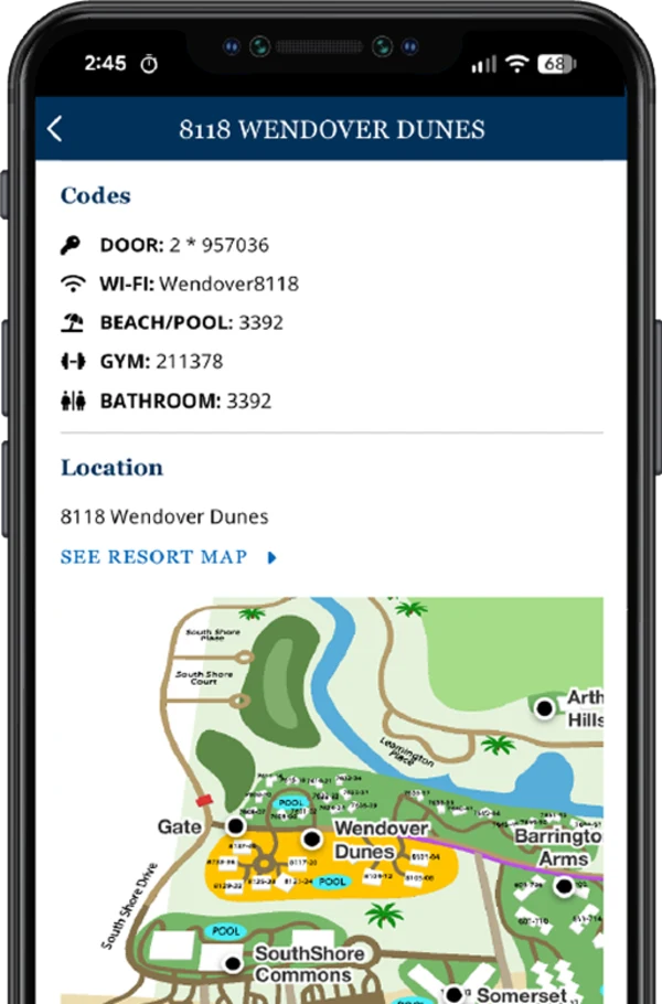 screenshot of a neighborhood overview of Palmetto Dunes on an iphone