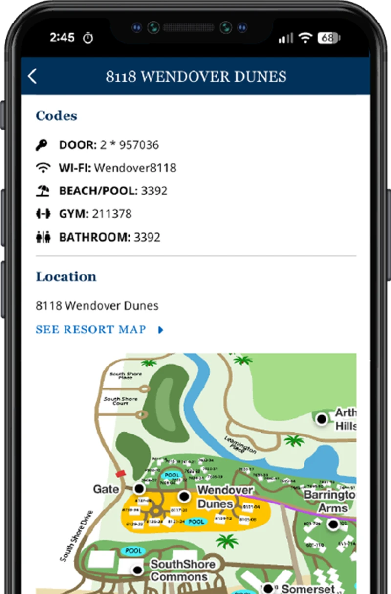 screenshot of a neighborhood overview of Palmetto Dunes on an iphone