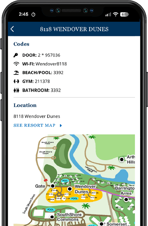 screenshot of a neighborhood overview of Palmetto Dunes on an iphone