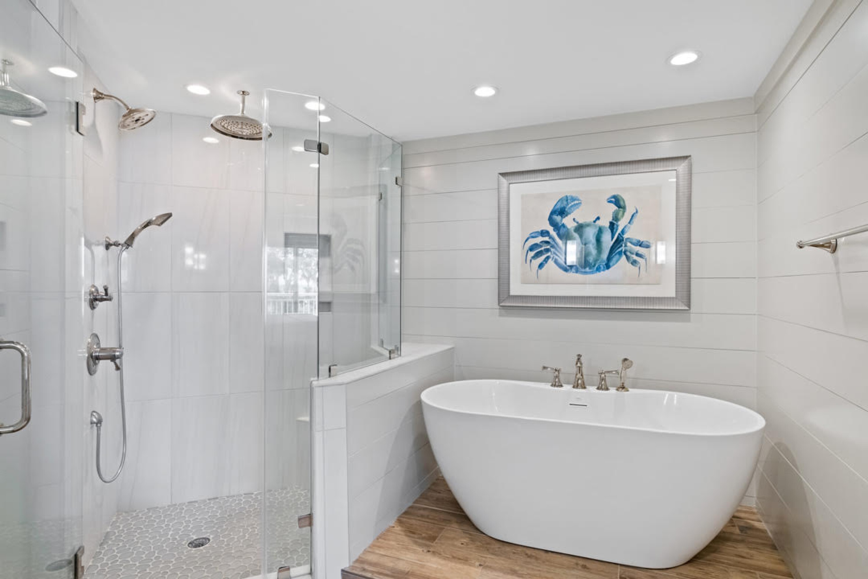 bathtub and shower at a private vacation rental