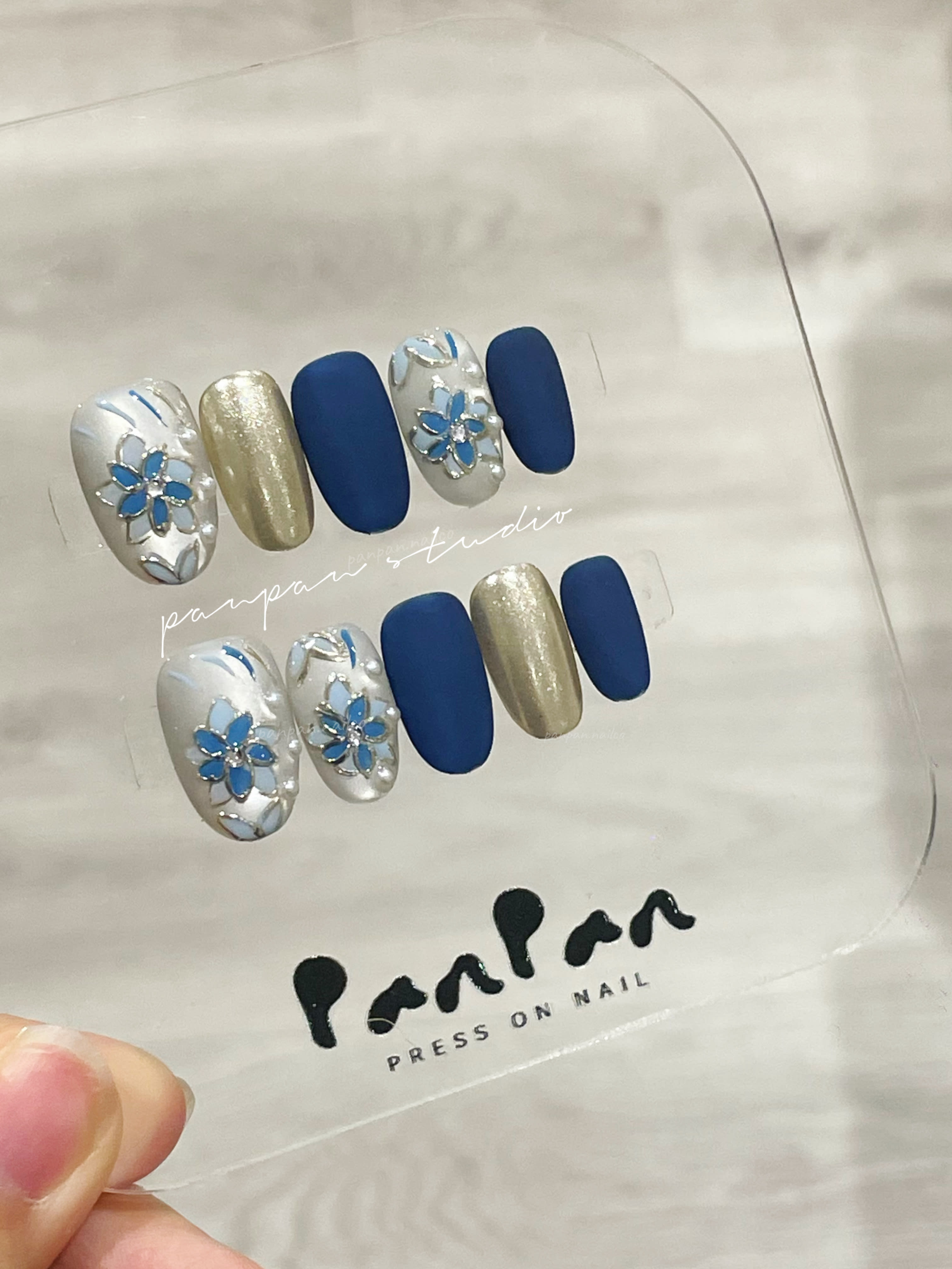 Blue Embroidered Floral (short oval)