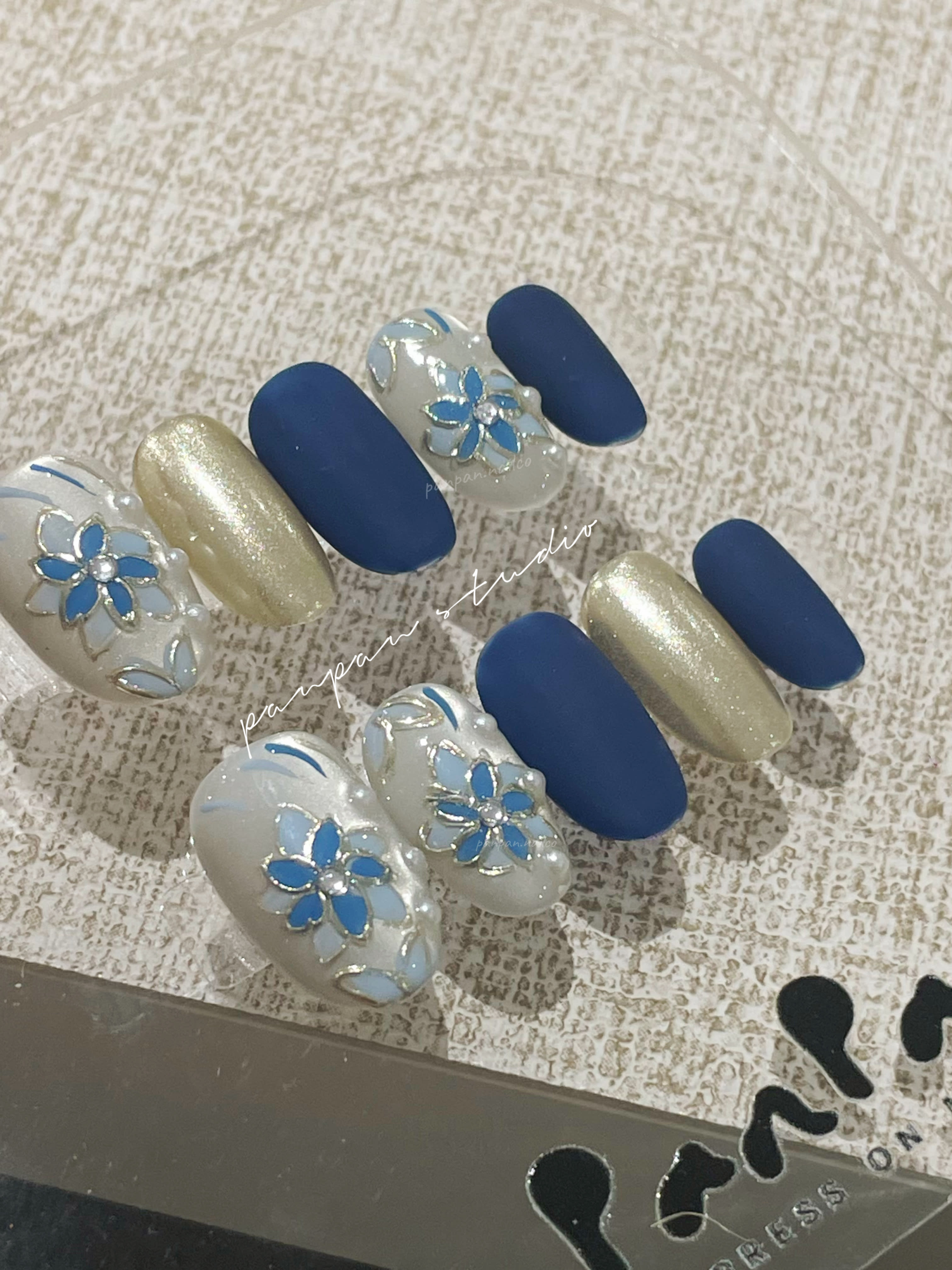 Blue Embroidered Floral (short oval)