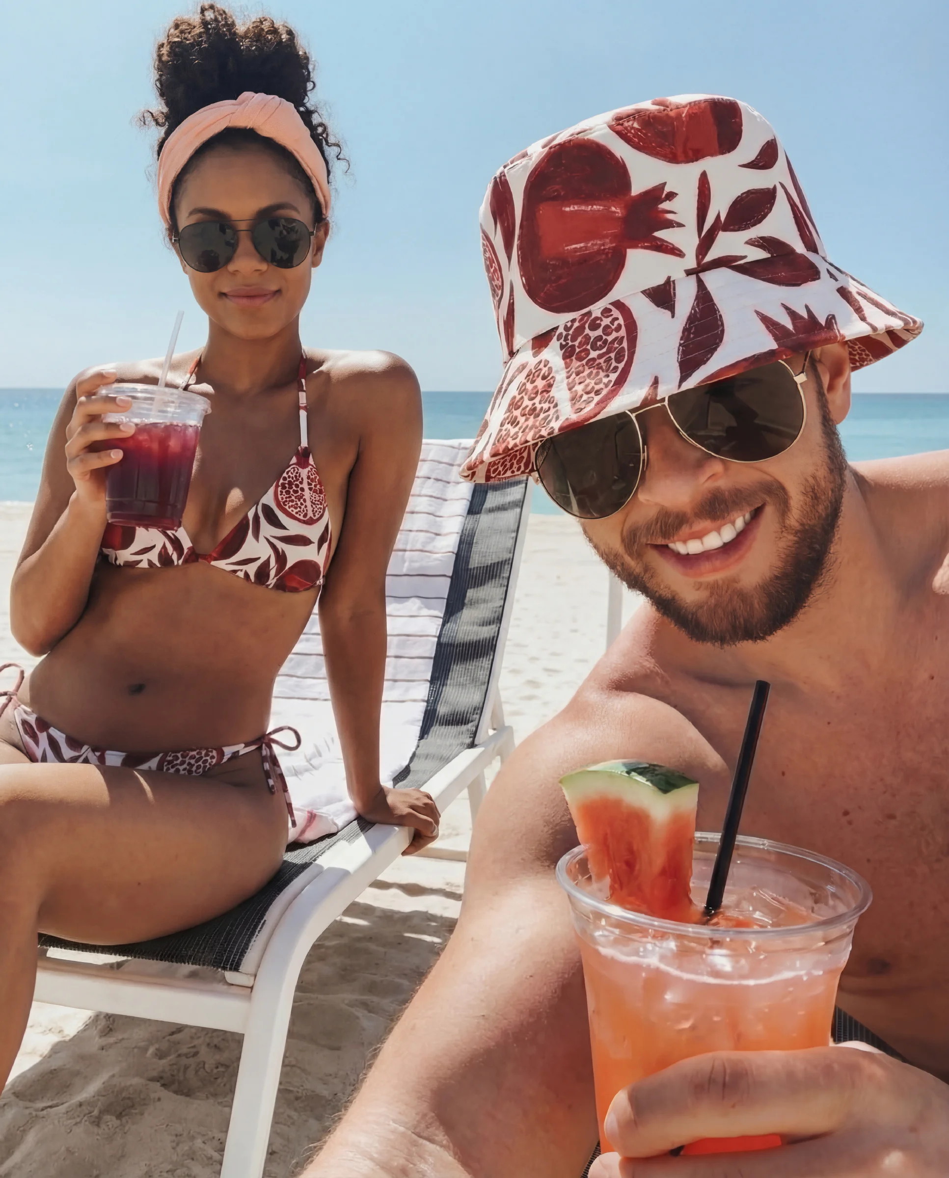 Pomegranate pattern couple swimwear
