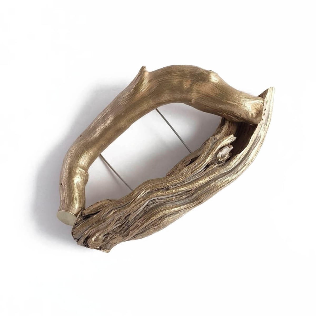Driftwood, brass and steel brooch