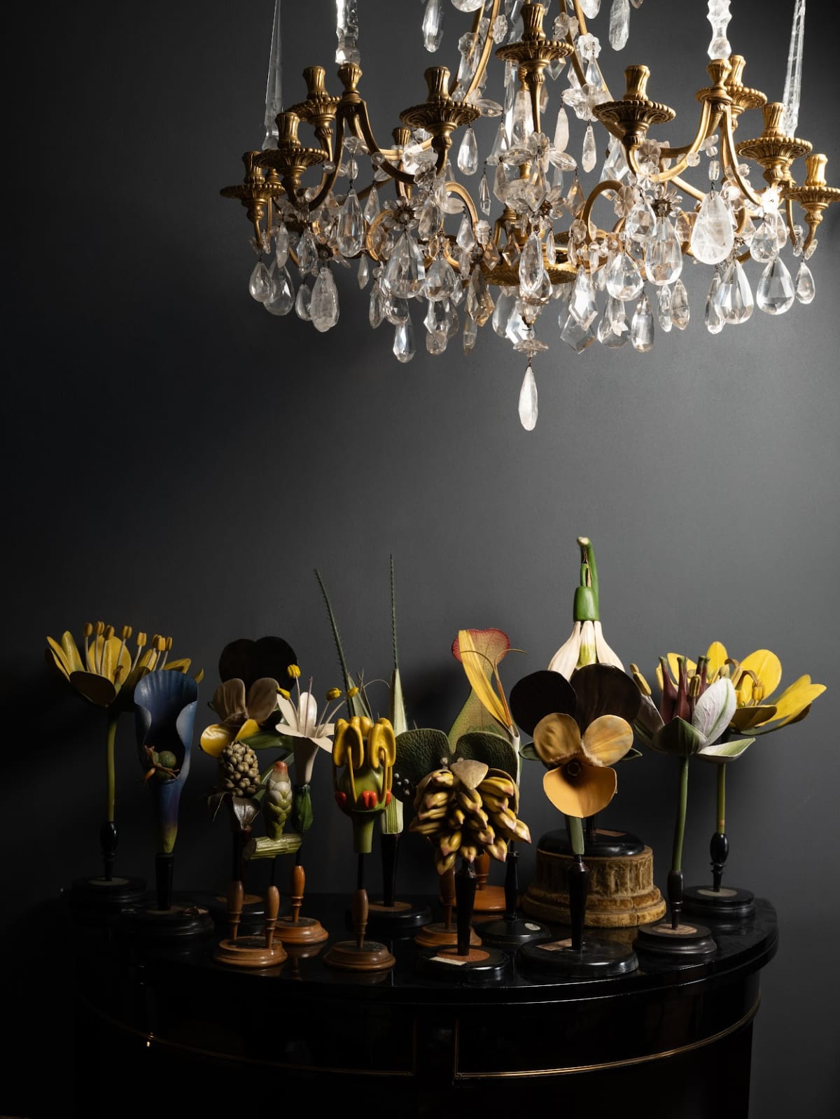 Set of Botanical Models by Brendel, Late 19th Century, and a Gilt-Bronze and Rock Crystal Chandelier, Mid-18th Century