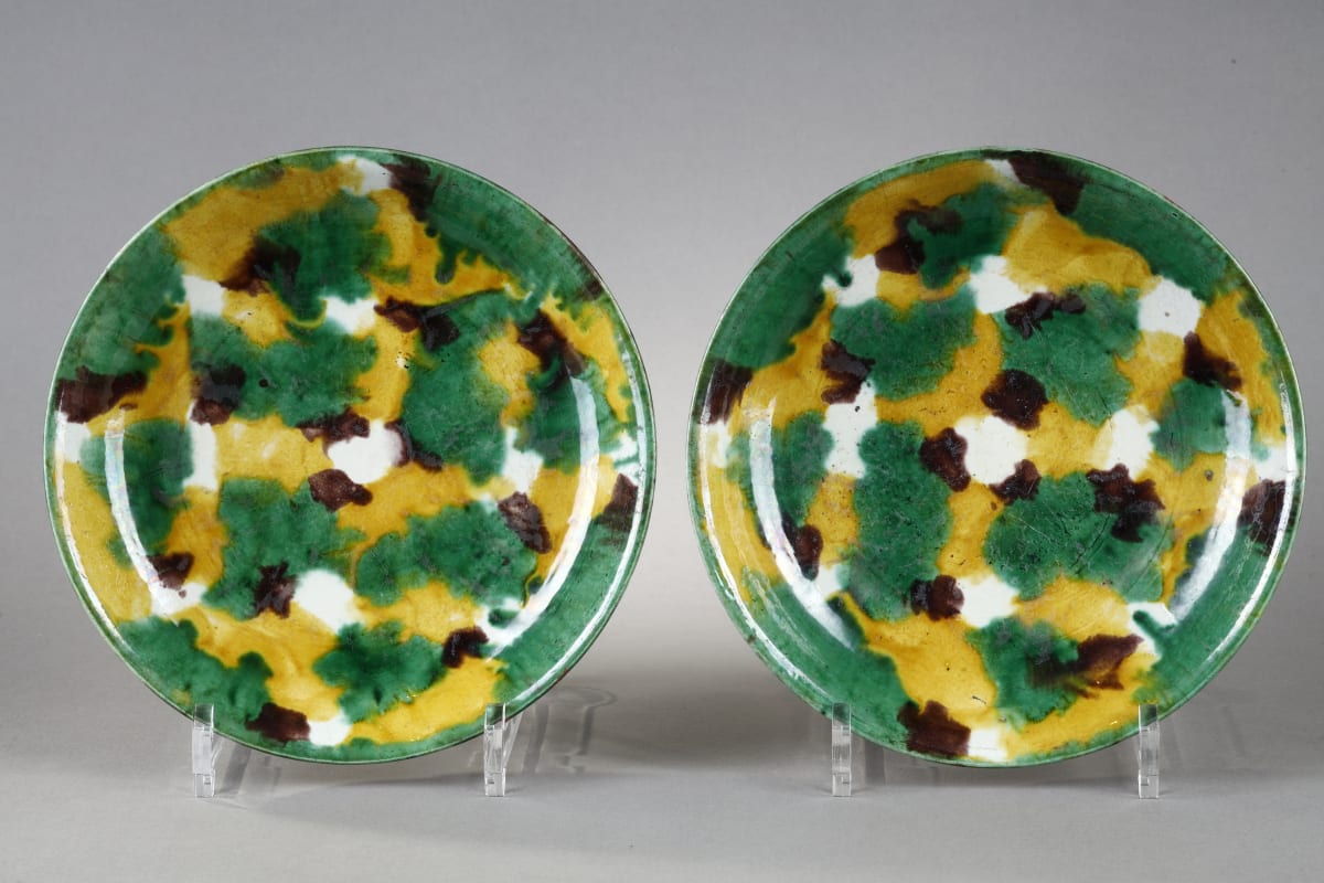 Pair of sancai glazed porcelain dishes