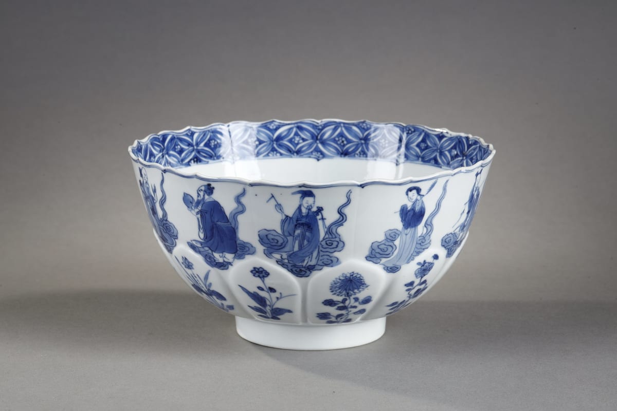 Porcelain blue and white moulded deep bowl 