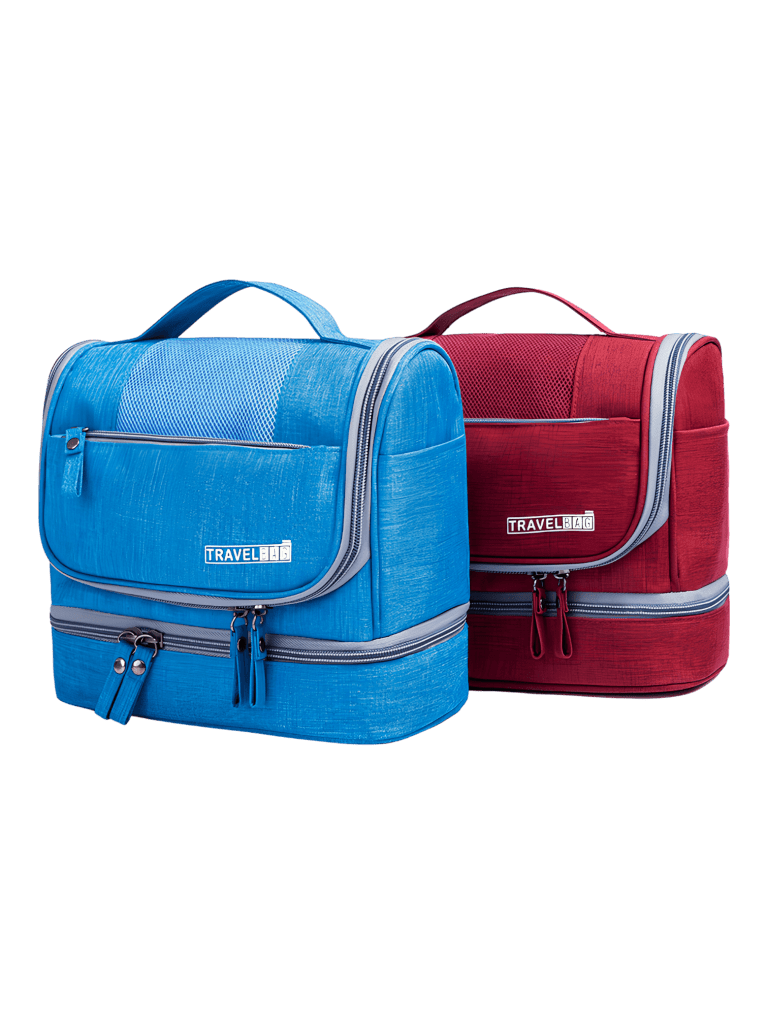 Multi-compartment toiletry bag, practical to hang, several colors, red and blue model