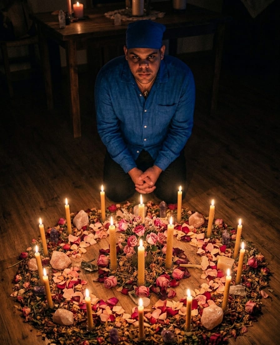 Mestre Ibrahim José realizando ritual de amarração amorosa